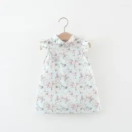 Girl Dresses Summer Baby Girls Dress Little Flower Pattern Chinese Style Cheongsam Small Flying Sleeve Sweet Princess