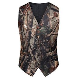 2021 Fashion Camo Vests For Wedding Prom Groom Attire Camouflage Slim Fit Mens Waistcoat Dresses Hunter Rustic Bestman Father And Son 261b