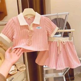 Trendy Clothes Summer Vein Polo Shirt and Loose Shorts 2 Pieces Set Teenage Girl Dopamine Wear Preppy Outfit Gym Tracksuit L2405