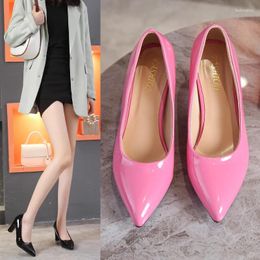 Dress Shoes Women Pointed Toe 2024 Spring Mary Janes Chunky Heels Patent Leather Shallow Buckle Strap Girls