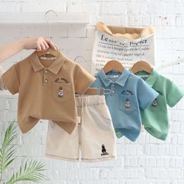 2023 Summer Kids Toddler Clothing Cartoon Rabbit Short Sleeve POLO Shirt Cotton Shorts Suit Infant Baby Boy Outfit Set L2405