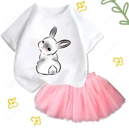 Clothing Sets Kids Ballet 2d Print Girls Birthday Party Tulle Dress Set Princess Cotton Tops Crewneck T-shirt Casual