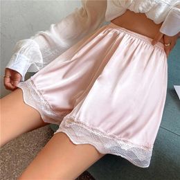 Women's Panties 2024 Safety Pants Ice Silk Seamless Sexy Underwear Stretchy Underpants Solid Satin Ruffled Lace Boxer Shorts