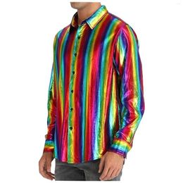 Men's Casual Shirts Performance Wear Shirt Striped Bright Face Long Sleeve Dress American Luxury Streetwear Party Fashion Men Blouse