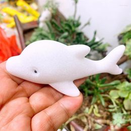 Decorative Figurines Natural White Marble Jade Dolphin Carving Stone Hand Carved Animal Figurine Healing Crafts Home Decoration Gift 1pcs