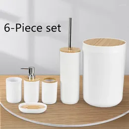 Liquid Soap Dispenser Bathroom Accessories Set 6 Pieces Bamboo Room Toothbrush Holder Toilet Brush Trash GAPPO Partner