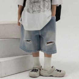 Trousers Children Clothing Solid Colour Simple Casual Denim Shorts 2024 Summer Korean Style Boys Loose Handsome