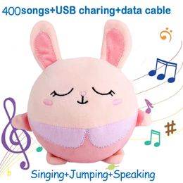 400Songs Speaking Electronic Plush Toy Jumping Rabbit Ball Recordable Doll Toys Bouncing USB Singing Pet Toys for Kids Gifts 240515