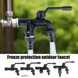 Bathroom Sink Faucets Black Bibcock Brass Faucet Outdoor Garden Taps For Washing Machine Laundry Cleaning Dual Outlet 1/2 Inch Anti Freeze