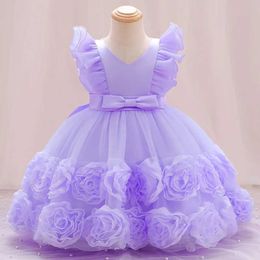 Girl's Dresses Flower Girls Dress for Flying Sleeves Princess Birthday Puffy Dresses Baby Girl Baptism Tutu Dresses Children Wedding Party Gown