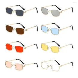 Sunglasses Small Square Women's Funny Metal Hip Hop Half Frame Sun Glasses Narrow Eyewear For Women & Men