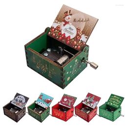Decorative Figurines Wooden Hand Crank Music Box Merry Christmas Theme Delicate Holiday Gift Cute Ornament