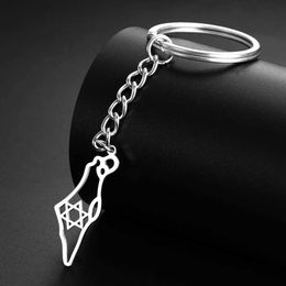 Keychains Lanyards My Shape Israel Star David Keychain Israel Car Backpack Map Key Rural Geography Stainless Steel Jewellery Wholesale Y240510