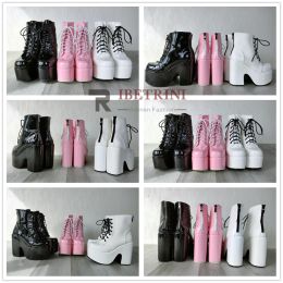 2023 Platform High Heel Cool Punk Fashion Women's High Quality Girls Goth Shoes Black Big Size 43 Cross-tied Casual Luxury Boots