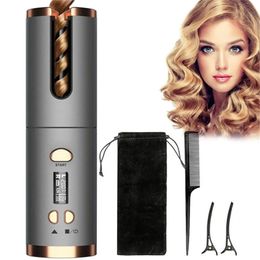 Hair Curler Set Cordless Automatic Rotating Hair Curler Curling Iron LED Display Temperature Adjustable Styling Tools Wave Styer 240430