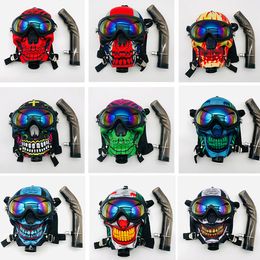 Skull Gas Mask Hookah Pipe Acrylic Glass Bongs Silicone Water Pipe Bubbler Wearing Glasses Halloween Masks Pyrex Tube Smoking Pipes