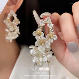 Dangle Earrings Flower Crystal Super Fairy French Retro Floral High-end Niche Design Vacation Style Exaggerated