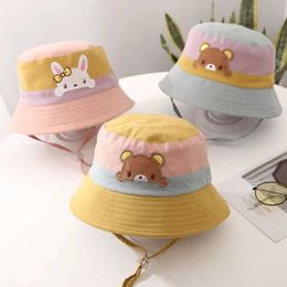 Caps Hats Cute cartoon rabbit baby bucket hat Korean bear baby boy girl sun hat soft summer baby children fisherman Panama hat WX