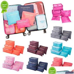 Storage Bags New Travel Bag Set For Clothes Tidy Organiser Wardrobe Suitcase Pouch Case Shoes Packing Cube 6Pcs Drop Delivery Home Gar Dhfpw