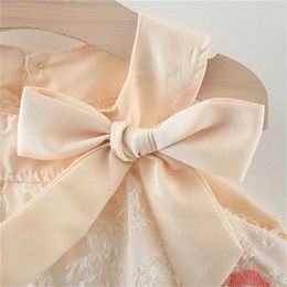 Girl's Dresses 0-3 Year Old Fashionable Girls Dress Flower Embroidery Lady Bow Tie Neck Hanging Sleeveless Birthday Princess Dress J0KH