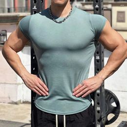 Men's T Shirts Breathable Cotton Slim Mens Sports Fitness Training Solid Color Stretch Skinny Tops For Men Summer Short Sleeve T-shirt