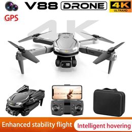 Drones New V88 Mini Drone Wide Angle HD 4K Dual Camera LED Light WIFI FPV Height Fixed Folding Four Helicopter RC Helicopter Drone Toy Gift B240516
