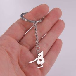 Dancer Gymnastic Modeling Keychains Women Gold Color Fashion Stainless Steel Keyring Llaveros Bag Car Key Trinket Gift