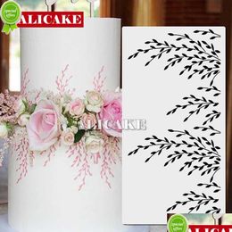 Baking Moulds New Willow Branch Design Cake Stencil For Fondant Biscuit Plant Decorating Tools Wedding Party Food Grade Pet Templates Dh29D