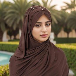 Ethnic Clothing Women Rhinestones Turban Ramadan Eid Muslim Jersey Hijab Modal Scarf Arab Islamic Shawl Elegant Malaysia Instant Headwrap