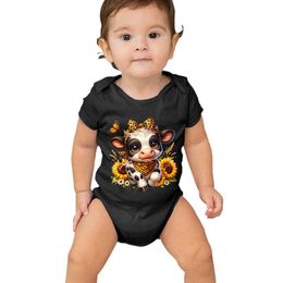 Rompers nyfödda babykläder tecknad leopardtryck ko jumpsuit söt kortärmad tät montering av Suitl2405l2405