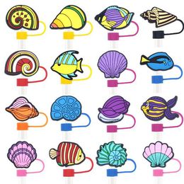 cute cartoon sea series 10mm straws cap covers pvc soft rubber water cup straws decoration dust plug straws toppers