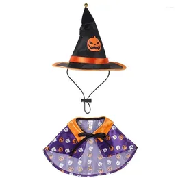 Cat Costumes Wizard Hat Anti-off Rope Halloween Pumpkin Festival Funny Purple Cloak Set Pet Puppy Party Cosplay Supplies