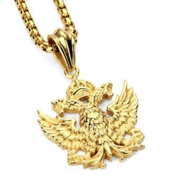 New Steel Pendant Necklace Russian Doubleheaded Eagle Statement Necklaces Chain Gold Hip hop Fashion Jewelry Men Women7657393