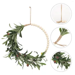 Decorative Flowers Rustic Decor Home Artificial Garland Wall Fresh Style Wreath Wooden Bead Ornament Eucalyptus Decoration Creative Hanging