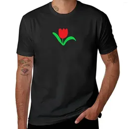 Men's Polos Spring Theme Oil Painting Red Blooming Tulip Flower Plant Nature T-Shirt Hippie Clothes Edition Short Sleeve Tee Men
