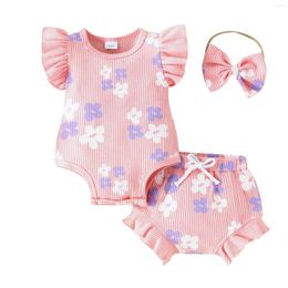 Clothing Sets 0-18M Baby Girls Foral Clothes Outfits Sleeve Romper Tops Shorts Headband 3pcs Summer Toddler Infant Kids Set