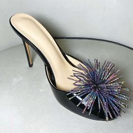 Ladies 2024 women Genuine real leather high heels summer sandals bead 3D flower Flip-flops slipper slip-on wedding dress Gladiator party shoes diamond 34-43 3 9d8a