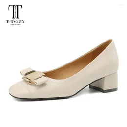 Dress Shoes TULING JUN 2024 Spring Autumn Woman Sweet Square Head Solid Color Concise Single Med Heels Mary Jane Pumps For Lady T-3851