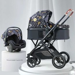 Strollers# New Cartton Baby Stroller 3 In 1 with Car Seat PU leather foldable Newborn carriage travel trolley pram newborn pushchair baby H240514