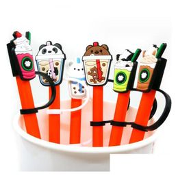 Drinking Straws 7Styles Milk Tea Cup Sts Toppers Sile Dust Plug Cartoon Tumbler St Decoration Charms Gift Drop Delivery Dhc2W