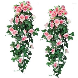 Decorative Flowers 1pcs Artificial Flower Vine Fake Plant Silk Rose Wall Hanging Wedding Decoration For Home Restaurant Garden Decor Wreath