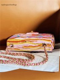 10A Retro Mirror Quality Designers CF designer handbag fashion messenger bag, top , hand-woven magic color gradient pearl bag.c9