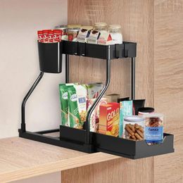 Kitchen Storage Organiser And Under The Sink Drawer Pull Out 2 Tier Multipurpose Rack Cabinet Bathroom Countertop Home