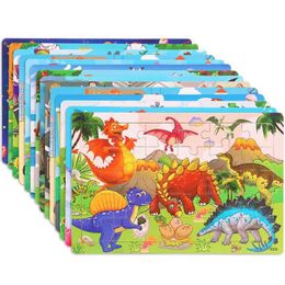 Other Toys 24 ModelsWooden Puzzle Childrens Animal Dinosaur Cartoon Plane Puzzle Infant Early Education and Intelligent Building Block Toys S245163 S245163