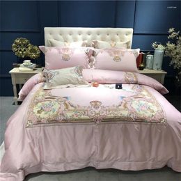 Bedding Sets Pink Luxury Classical Royal Embroidery 120S Egyptian Cotton Comfortable Set Duvet Cover Bed Linen Sheet Pillowcases
