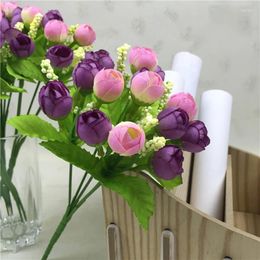 Decorative Flowers Spilewka15Heads/Bundle Rose Mini Tea Bud Pearl Home Living Room Flower Arrangement Decoration Fake Plants Artificial