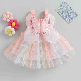 Girl's Dresses Preschool girl princess dress 3D butterfly pleated edge sleeveless thin gauze Kami dress summer casual clothing dress WX