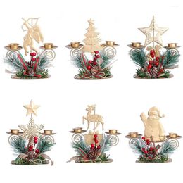 Candle Holders Christmas Holder Lantern Wrought Iron Santa Claus Elk Snowflake Candlestick Year Table Decoration