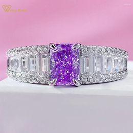 Cluster Rings Wong Rain 925 Sterling Silver Crushed Cut 5 7 MM Amethyst High Carbon Diamond Gemstone Ring For Women Fine Jewelry