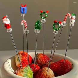 Forks INS Korean Cartoon Cute Christmas Series Fruit Sticks Cheese Dessert